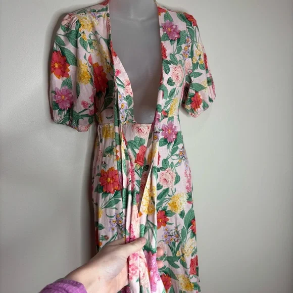 OLD NAVY Fit & Flare Linen-Blend Maxi Dress Floral Boho Coastal Small pink green - Picture 4 of 9